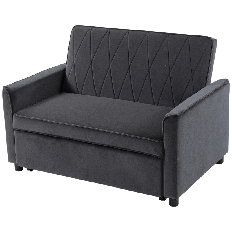 HOMCOM 2 Seater Sofa Bed, 3-in-1 Convertible Pull Out Sleeper Sofa with Click-Clack Adjustable Backrest, Dark Grey
