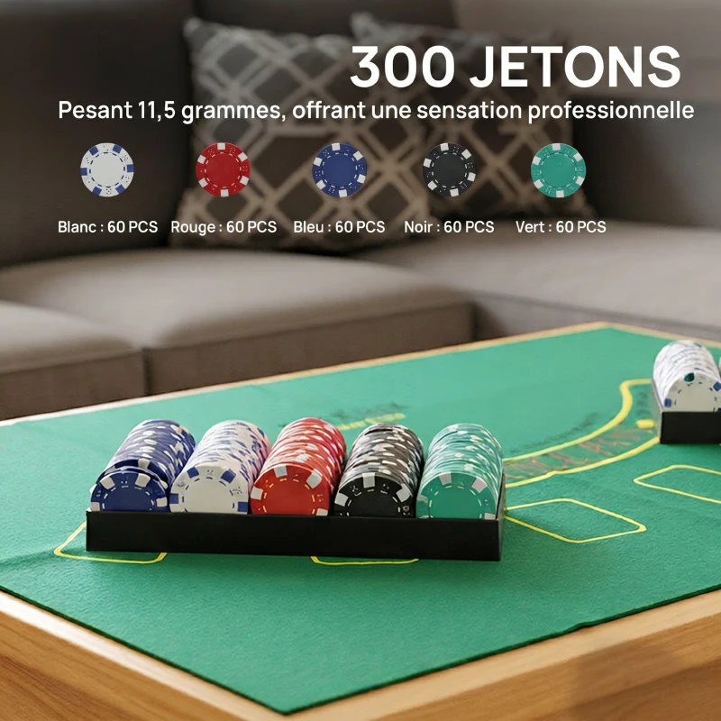 SPORTNOW Mallette de Poker Coffret de Poker Complet 300 Jetons, Cartes à Jouer, Dés, Dealer, Tapis, Clés, Boîtier en ABS, Argent