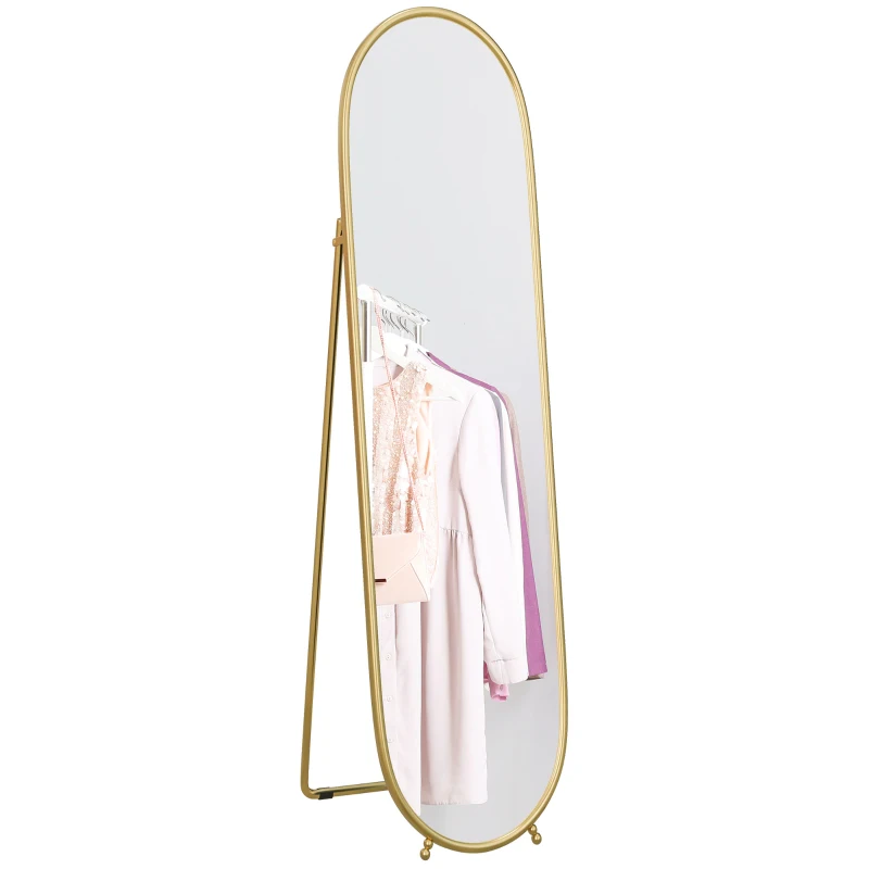 HOMCOM Ganzkörperspiegel, ovale Form, freistehend, Metallrahmen, 40x160cm, Farbe: Gold