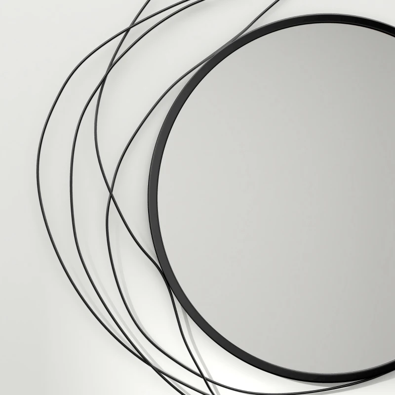 HOMCOM Espelho Redondo em Metal Aramado Preto Decoração Estilo Moderno Diâmetro Φ65 cm