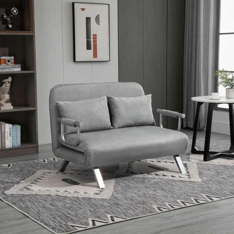 HOMCOM Sofá-cama, sofá de 2 lugares, cama para hóspedes, inclui 2 almofadas, Cinza