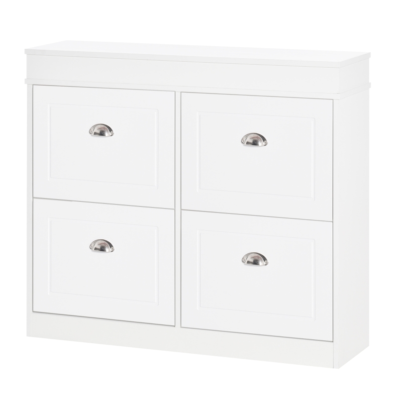 HOMCOM Shoe Cabinet with 4 Flip Drawers Wood Tipping Bucket Narrow Storage Cupboard with Adjustable Shelf Hall Organizer for Entrance Foyer White