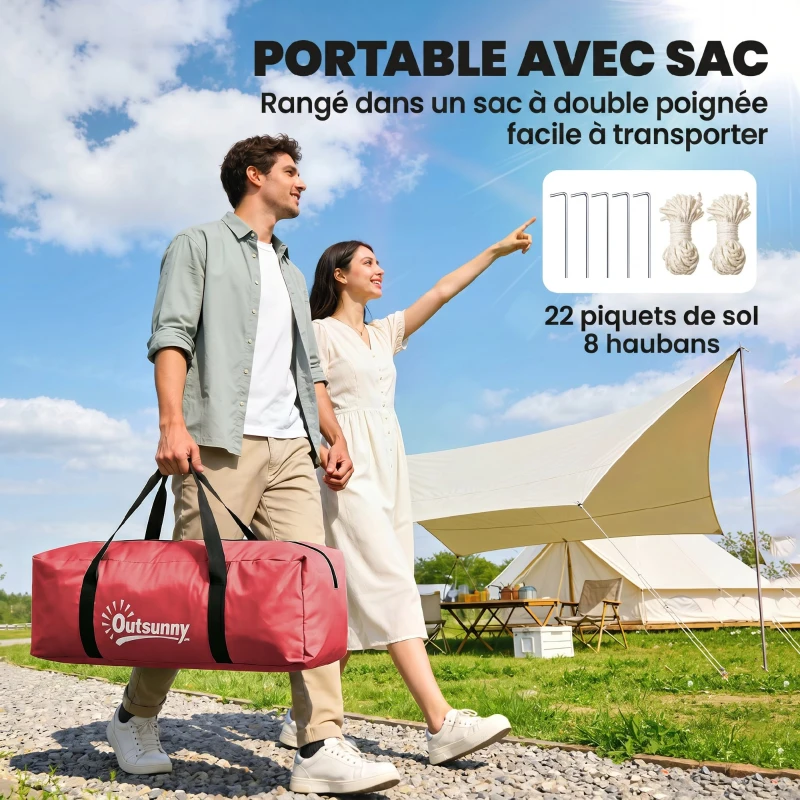 Outsunny Tente de camping familiale 4 personnes tente dôme étanche légère, ventilée 2 cabines fenêtre grande porte gris rouge