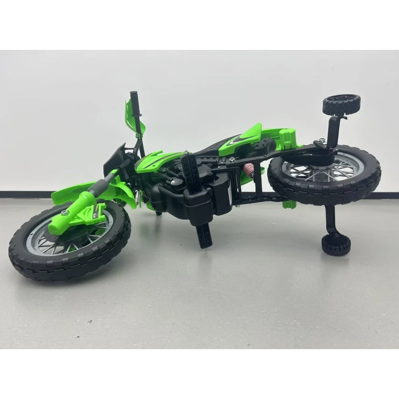 AIYAPLAY Motocicletă electrică copii 12V cu 2 roți auxiliare detașabile, 2 motoare, suspensie spate, muzică, 3 km/h, 3-6 ani, Verde