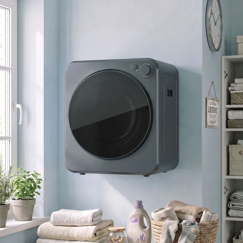 HOMCOM Mini Secadora de Roupas 4 kg com 5 Programas até 60 ℃ 800 W/400 W Secadora de Exaustão com Tambor em Aço Inox Cinza