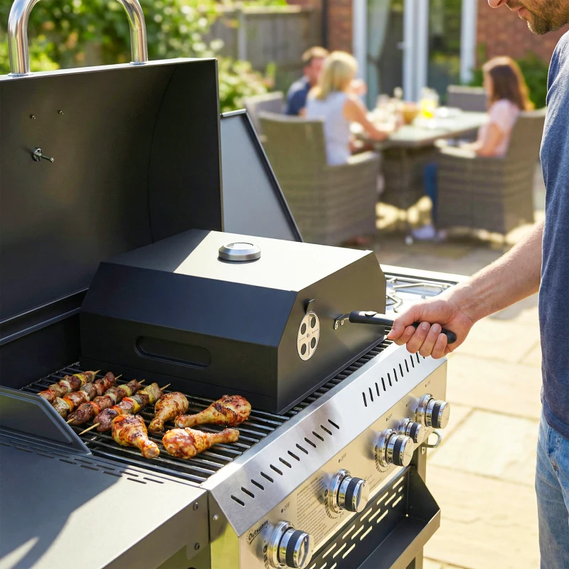 Outsunny Horno para Pizza de Parrilla de 12 Pulgadas con Piedra Termómetro Ventilación Ajustable y Asa Aislada para Exterior