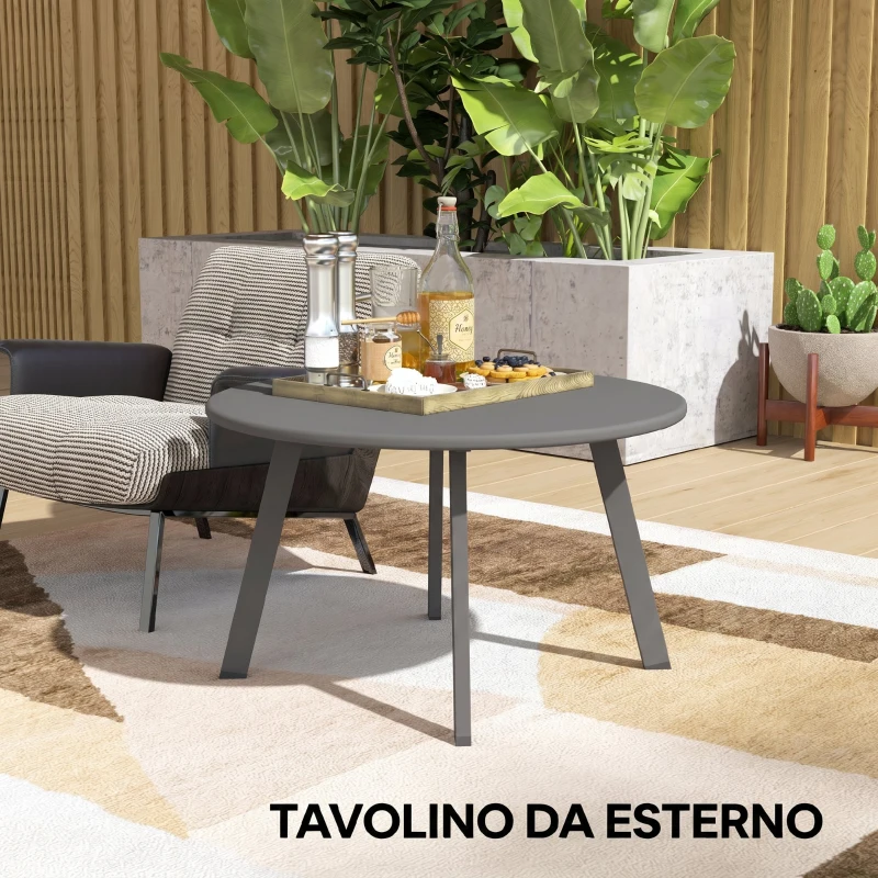Outsunny Tavolino da Giardino Rotondo in stile Industriale con Piedini Antiscivolo, in Metallo, Ø70x42 cm, Grigio Carbone