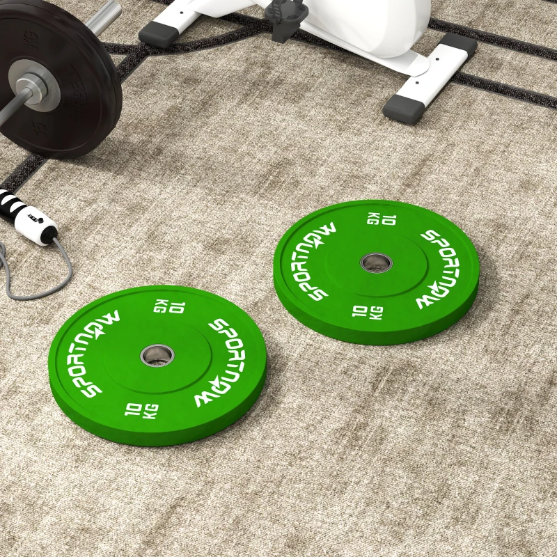 SPORTNOW Set 2 Discuri Greutate de 10 kg din Cauciuc, cu Orificiu de 2"/5 cm pentru Gantere și Haltere, Verde