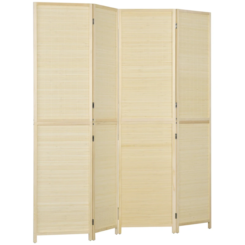 HOMCOM Paravent 4-teilig 180 x 180 cm Faltbar Raumteiler Trennwand aus Bambus für Wohnzimmer Natur