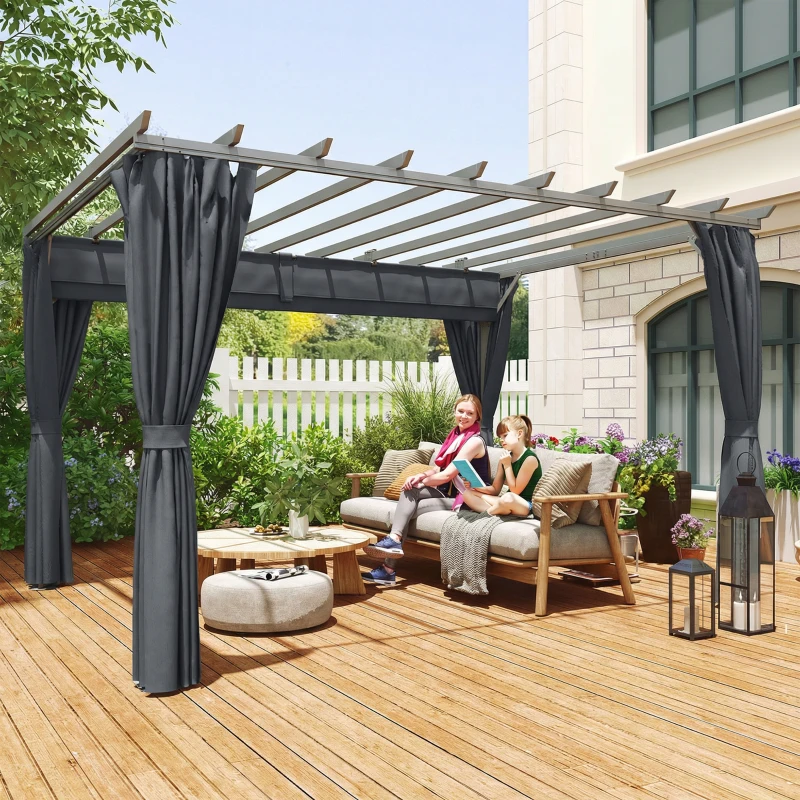 Outsunny Pergola ca. 3,6x3 m Garten Pavillon Terrassenüberdachung aus Aluminium Gartenpavillon mit verstellbares Dach Dunkelgrau