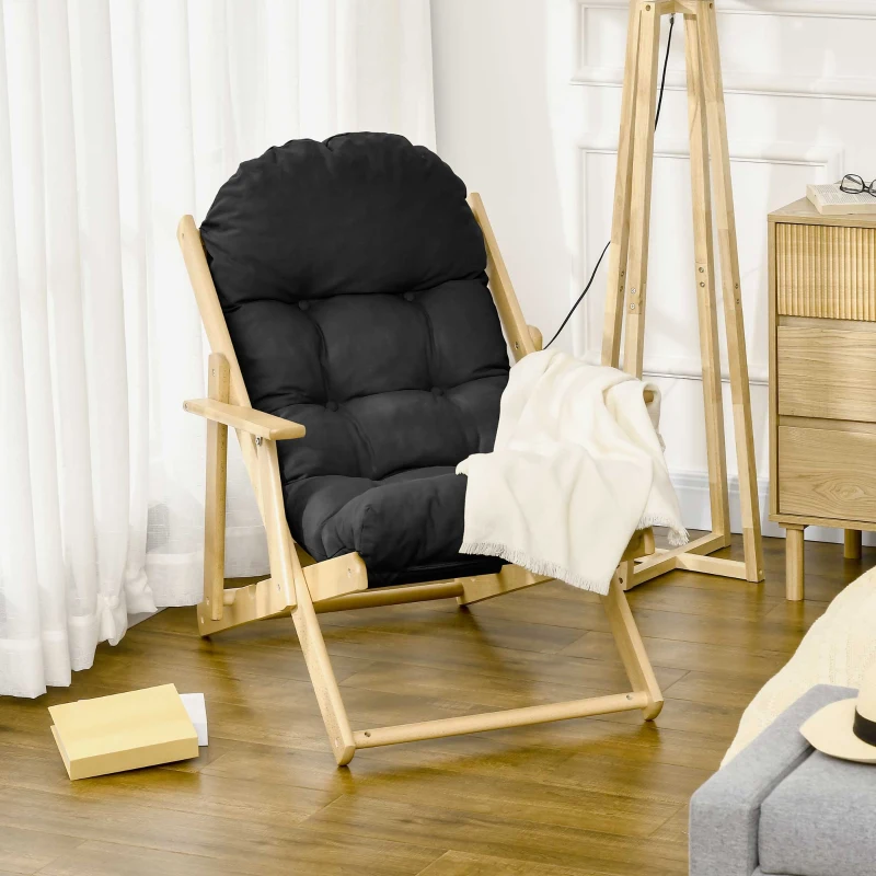 HOMCOM Fauteuil Chaise de Salon Pliable et inclinable en Bois Fauteuil Relax Confortable avec Coussin capitonné épais
