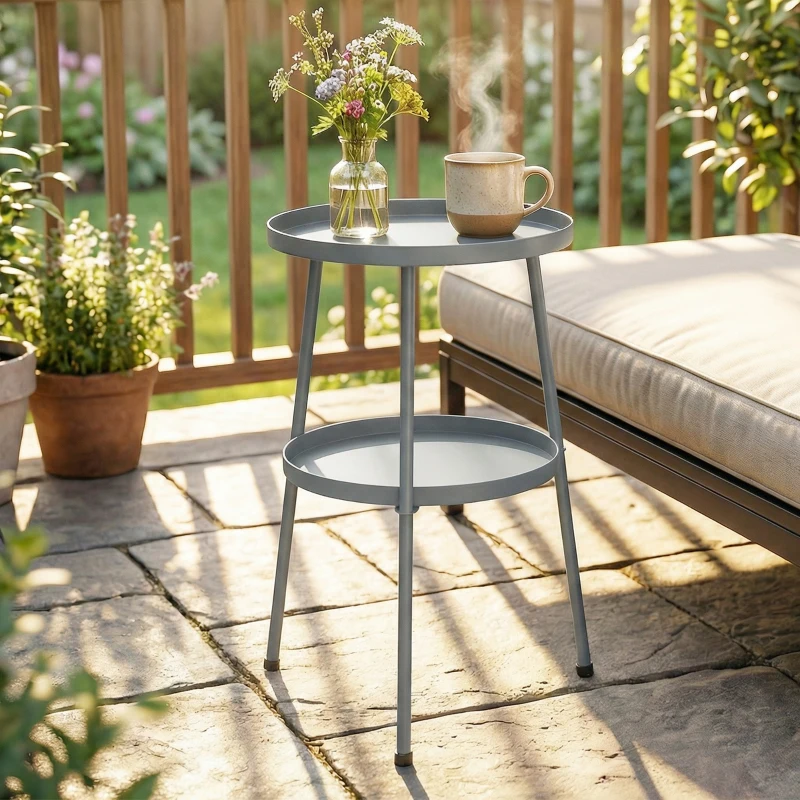 Outsunny Beistelltisch Ø36 cm, Balkontisch aus Metall Esstisch Outdoor, rund Terrassentisch für Garten Terrasse Balkon Dunkelgrau