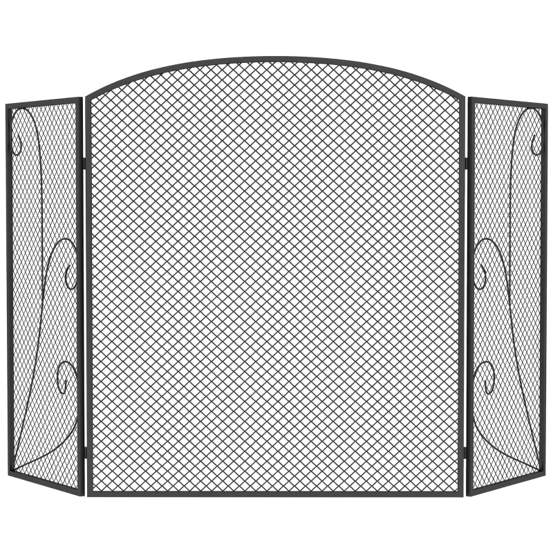 HOMCOM Funkenschutz für Kamin, Klappbar mit 3 Paneelen aus pulverbeschichtetem Metall, Gebrauchsfertig, 133x1x77 cm, Schwarz