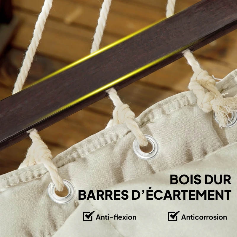 Outsunny Hamac sur pied, hamac avec support en acier, oreiller, barres d'écartement, 368 x 140 x 110 cm, crème
