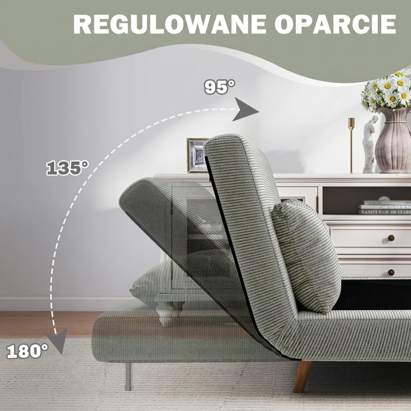 HOMCOM Sofa do spania, Łóżko dla gości, 3-stopniowa regulacja oparcia, Wygląd lnu, do 120 kg, 141 x 90 x 81 cm, Szary
