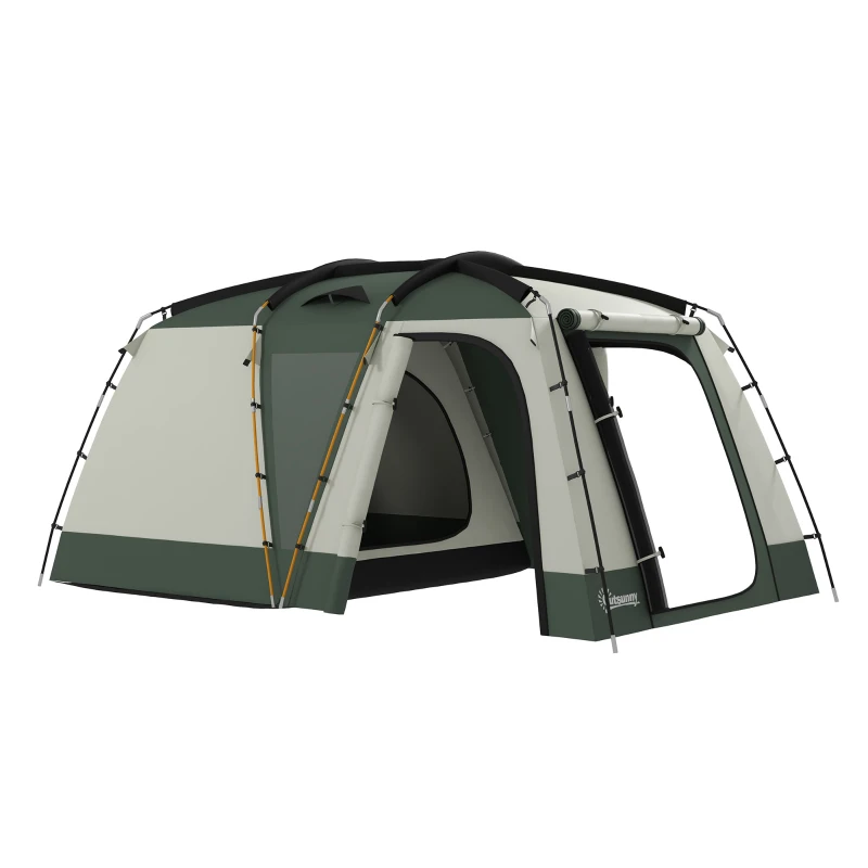 Outsunny Cort de Camping pentru 4 Persoane, Impermeabil, cu Zonă de Dormit și Zonă de Zi, din Poliester, 460x300x200 cm, Verde