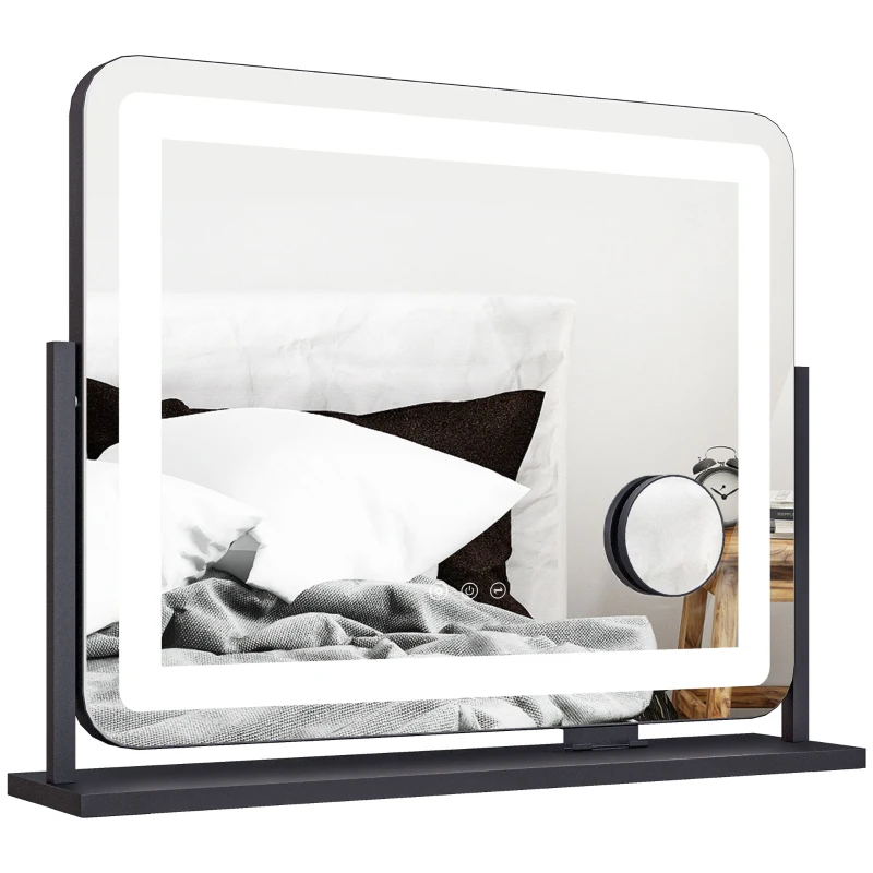 HOMCOM Espelho LED Iluminado Intensidade Ajustável 3 Modos de Iluminação Ampliação 10X Porta de Carregamento USB Controle por Toque 62,5x52 cm