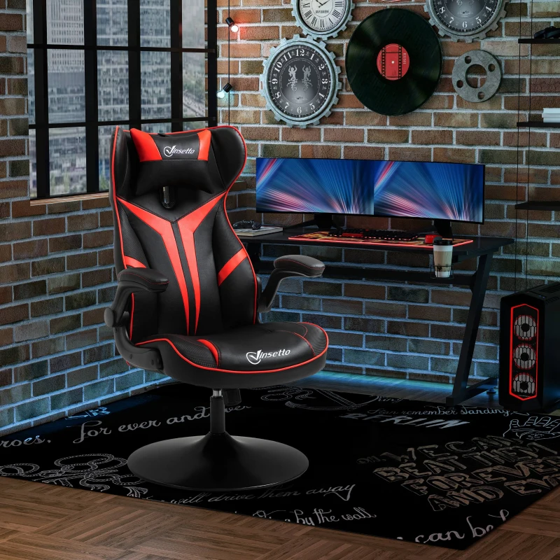 Vinsetto Sedia da Gaming, Sedia Ergonomica per Computer con Funzione Basculante, Sedia Girevole, Regolabile in Altezza, Acciaio, 67 x 75 x 106-112cm, Nero e Rosso