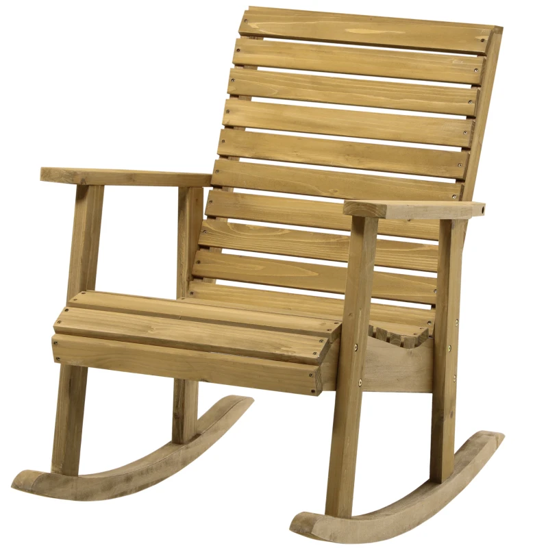 Outsunny Fauteuil à bascule rocking chair d'extérieur jardin en bois massif - 64 x 86 x 85 cm marron