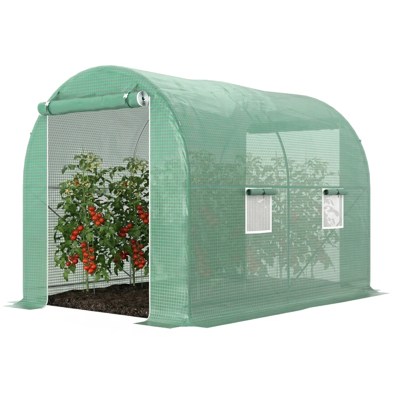 Outsunny Serre de Jardin Tunnel Surface Sol 6 m² châssis Tubulaire renforcé Porte zippée 4 fenêtres enroulables Vert