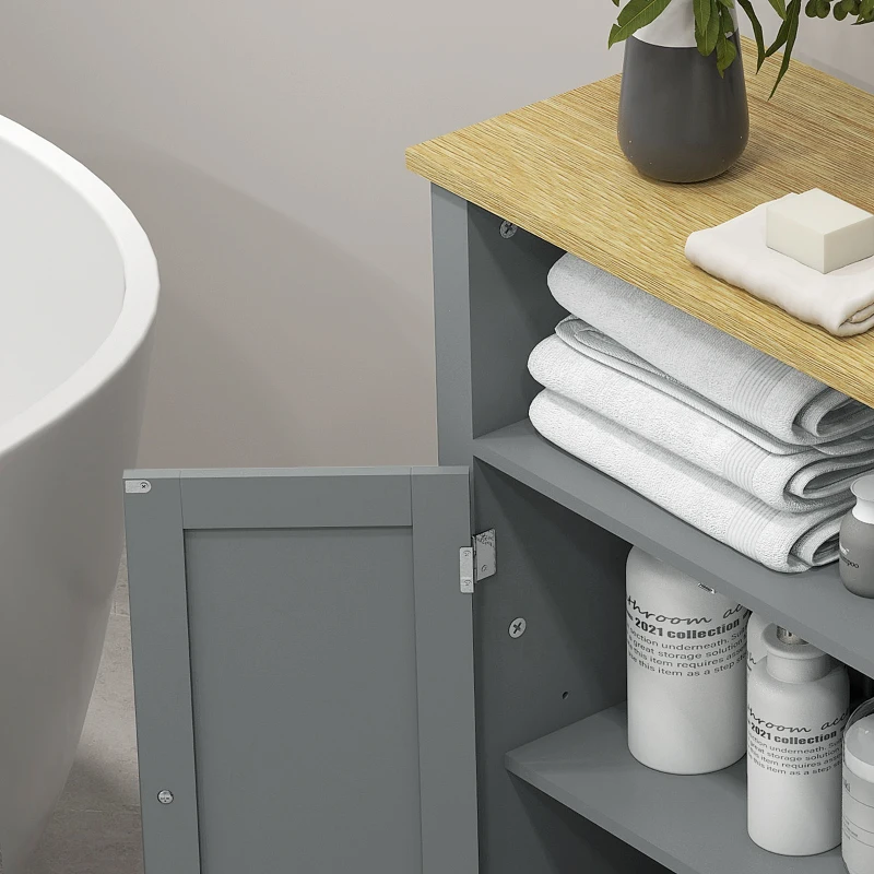 kleankin Móvel Baixo para Banheiro Multi-arrumação Grande Nicho Armário de Duas Portas Cinza e Natural