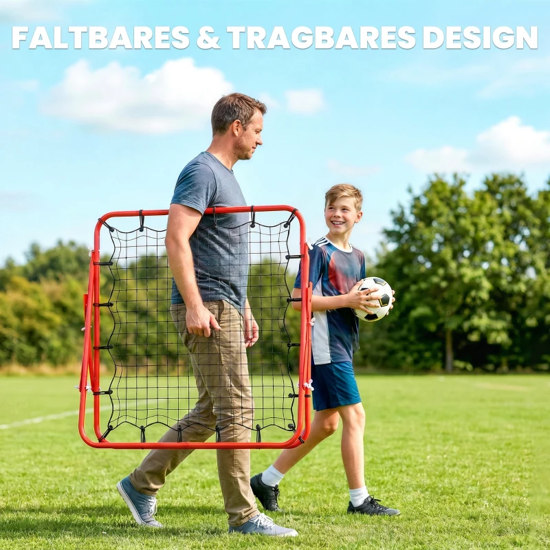 HOMCOM Rebounder für Fußball, 84 x 84 cm Fussball Rebounder mit stufenlos verstellbarem Winkel, Kickback Rückprallwand Fußballtor für Jugendliche Schuss-, Pass- und Ballannahmetraining Rot