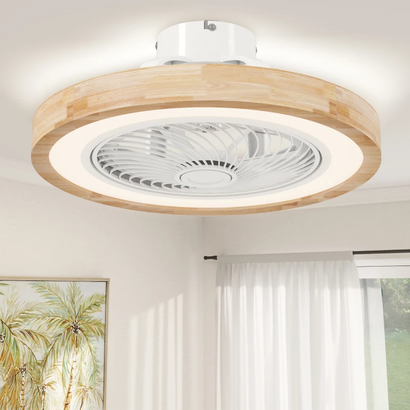 HOMCOM Ventilateur de plafond réversible avec lumière et télécommande 6 vitesses, minuterie, luminosité réglable, bois naturel