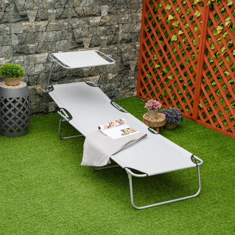 Outsunny Set de 2 Tumbonas de Jardín Reclinables con Toldo Desmontable y Respaldo Ajustable en 4 Niveles 187x58x36cm Gris Claro