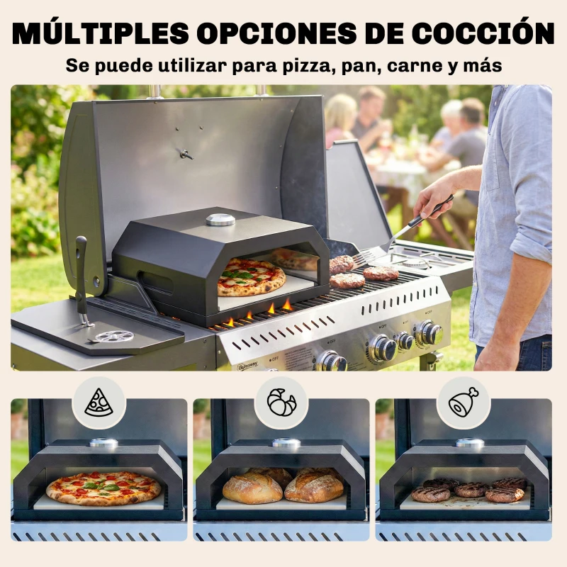 Outsunny Horno para Pizza de Parrilla de 12 Pulgadas con Piedra Termómetro Ventilación Ajustable y Asa Aislada para Exterior