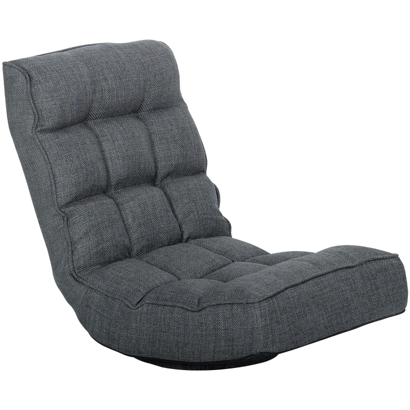 HOMCOM Silla de Suelo Plegable Silla de Lectura Giratoria 360° con Respaldo Ajustable en 5 Posiciones 58x107x79 cm Gris