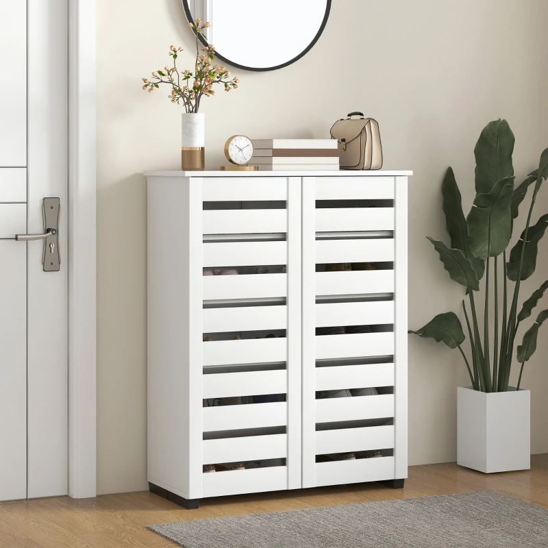 HOMCOM Mobilier pentru Pantofi cu 5 Nivele și 4 Rafturi Ajustabile, Uși cu Lamele, din Lemn, 76x33Px98 cm, Alb