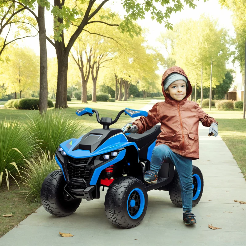 AIYAPLAY Quad elétrico para crianças, 3-6 km/h, farol LED, música, USB, para 3-8 anos, Azul