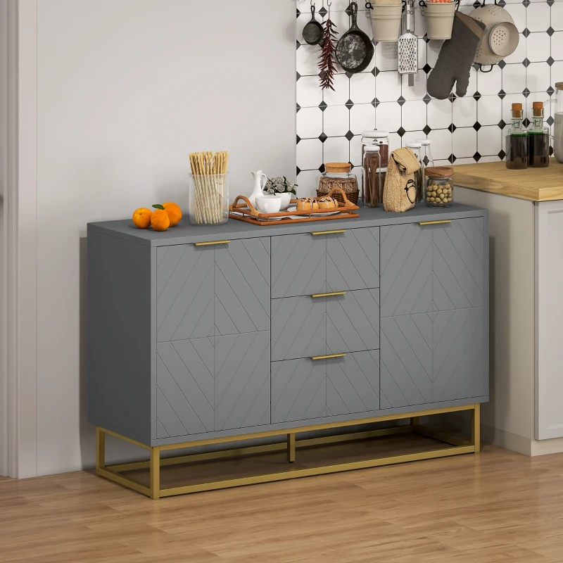 HOMCOM Sideboard with 3 Drawers and Adjustable Shelves for Living Room - Grey