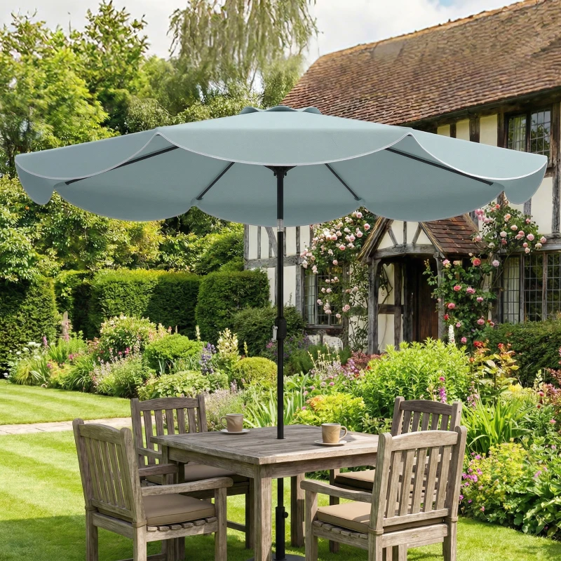 Outsunny Parasol de Jardin Extérieur Rond Inclinable à 3 Positions avec 8 Baleines et Volant, Φ265 x 235 cm, Bleu