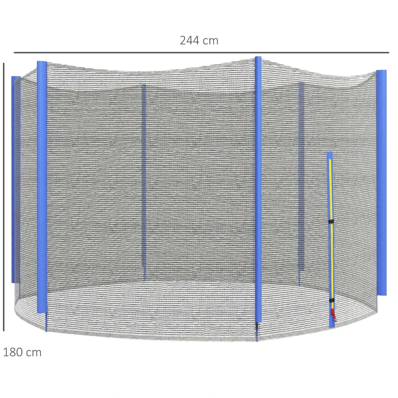 SPORTNOW Rete di Protezione per Trampolini a 6 Pali con Ingresso con Cerniera, in PE, Ø244x180 cm, Nero e Blu