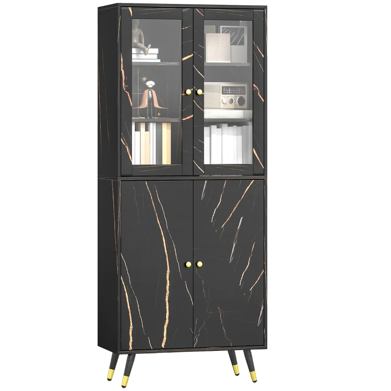 HOMCOM Bibliothèque, étagère à 6 niveaux, meuble de rangement 6 étagères ouvertes porte vitrée et placard 70 x 35 x 170 cm noir
