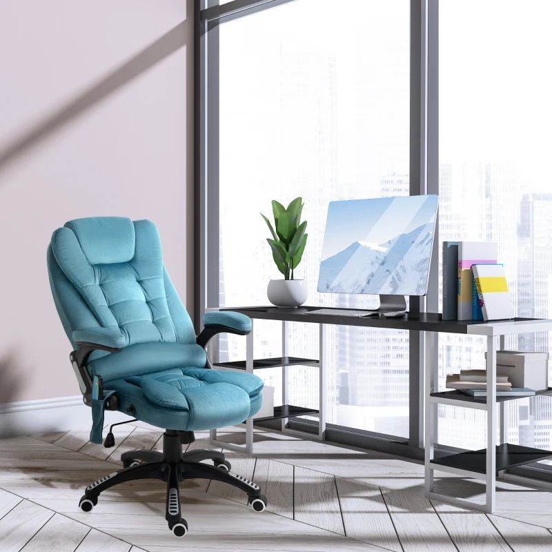 Vinsetto Silla Oficina con Masaje de 6 Puntos con Función Basculante con Calefacción Altura Ajustable 68x72x110-120 cm Azul