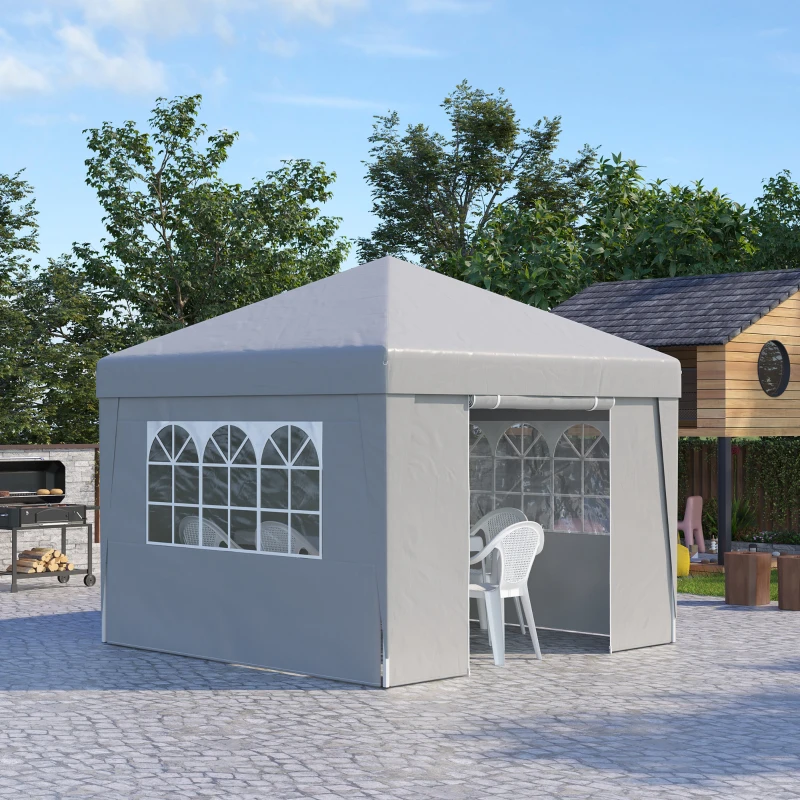 Outsunny Gazebo Pieghevole 3x3 m con Altezza Regolabile, con Design Pop Up e Finestre, Bianco