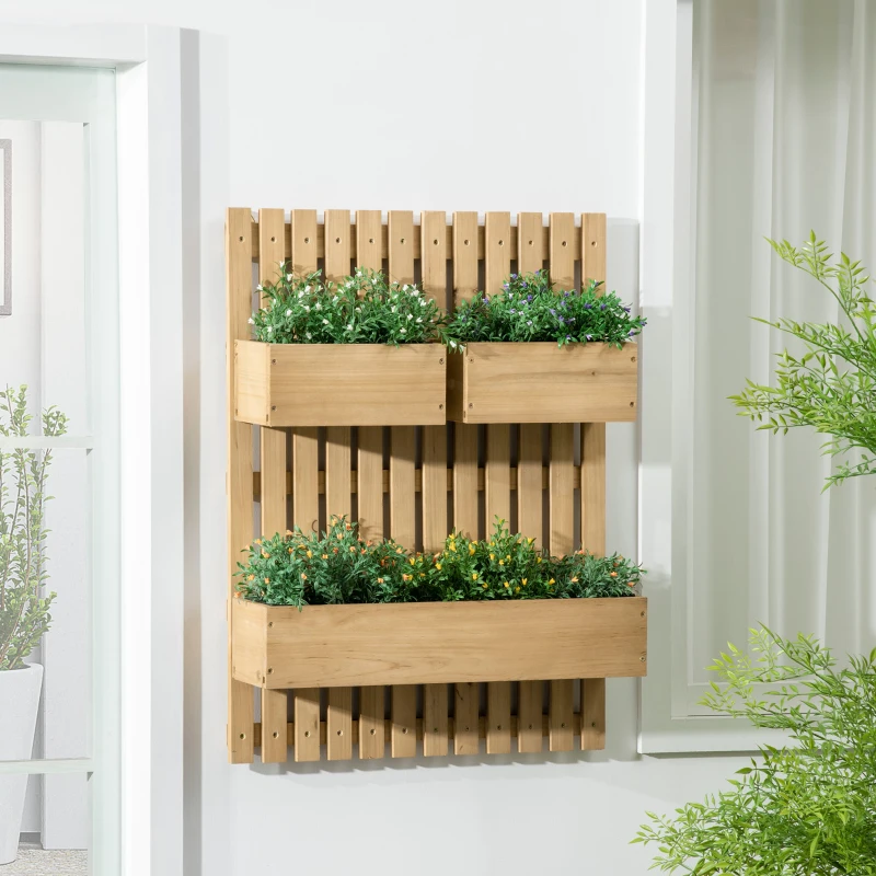Outsunny Fioriera da Esterno Verticale in Legno con 3 Vasi Rimovibili, 60x16x80cm