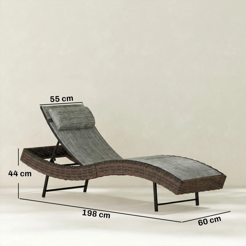 Outsunny Șezlong de Exterior În Formă de S din Ratan, 60x198x44cm, Maro