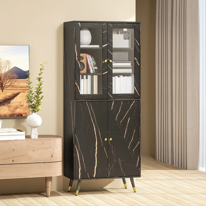 HOMCOM Bibliothèque, étagère à 6 niveaux, meuble de rangement 6 étagères ouvertes porte vitrée et placard 70 x 35 x 170 cm noir