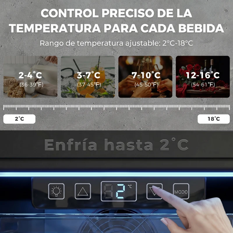 HOMCOM Frigorífico de Bebidas 70 L con Puerta de Vidrio Doble Iluminación LED 2 Estantes Ajustables para 70 Latas