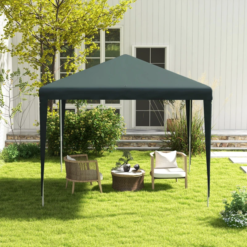 Outsunny Gazebo da Giardino 2.7x2.7 m con Picchetti e Corde, Telaio in Acciaio e Rivestimento in PE, Verde Scuro