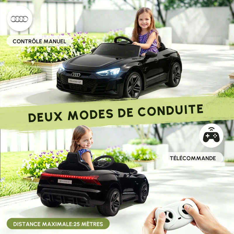 HOMCOM Voiture électrique enfant 12 V - véhicule électrique avec télécommande parentale fournie - V. Max. 5 Km/h - effets sonores, lumineux - Audi RS E-tron GT noir(m-5)