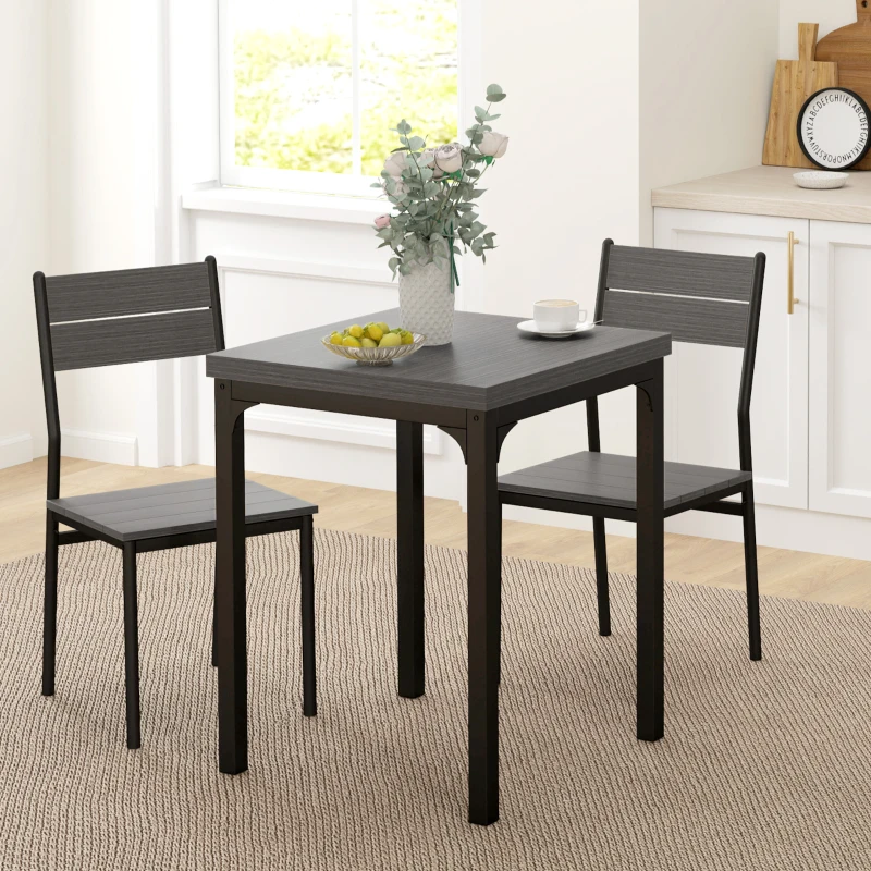 HOMCOM Three-Piece Minimal and Compact Dining Set, Grey Wood Effect
