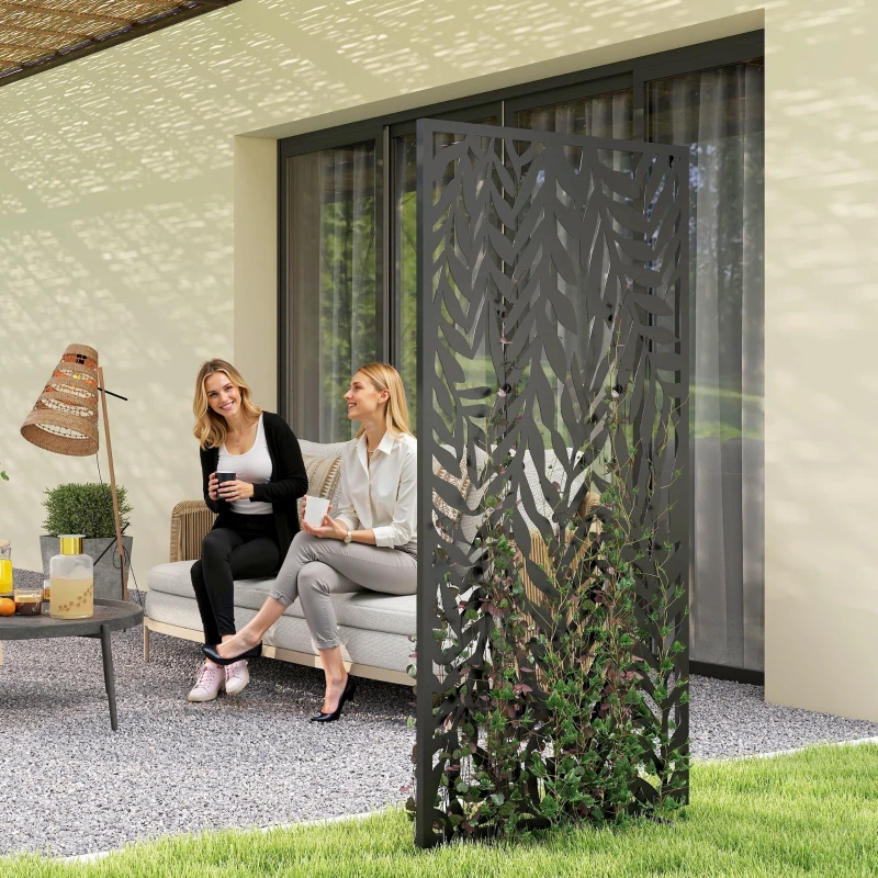 Outsunny Panneau Brise Vue décoratif Extérieur, Claustra Décoratif Jardin à motif découpé en feuilles, 130 x 65 cm, Noir