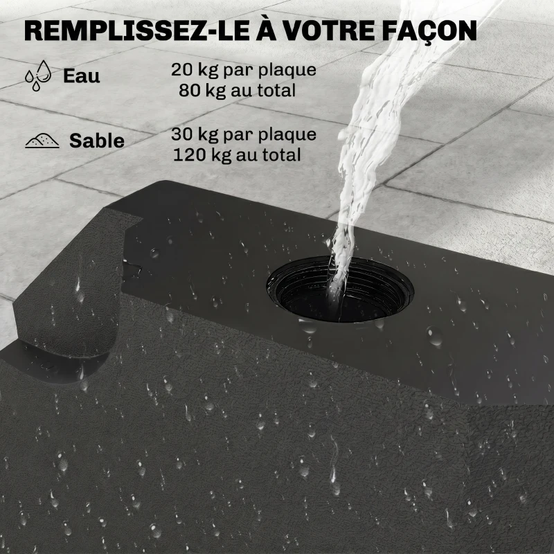 Outsunny Pied de parasol lot de 4 dalles pour parasol à lester - A remplir d'eau jusqu'à 80 kg ou de sable jusqu'à 120