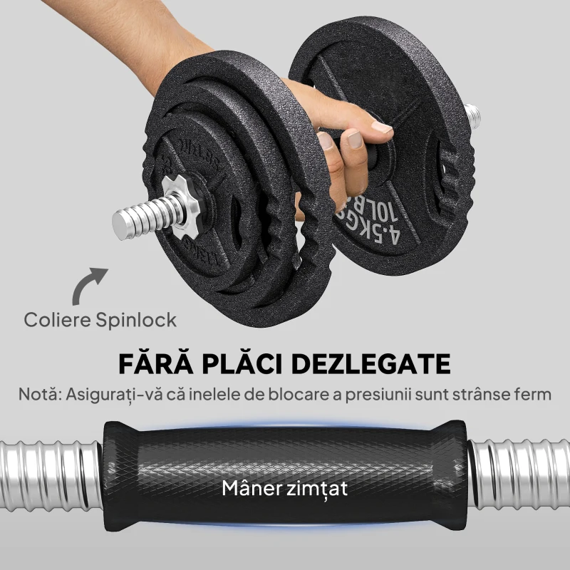 SPORTNOW Greutăți pentru Sală 2 în 1 de 42 kg cu 14 Discuri, Haltere și Gantere, din Oțel, 180x24x24 cm, Negru