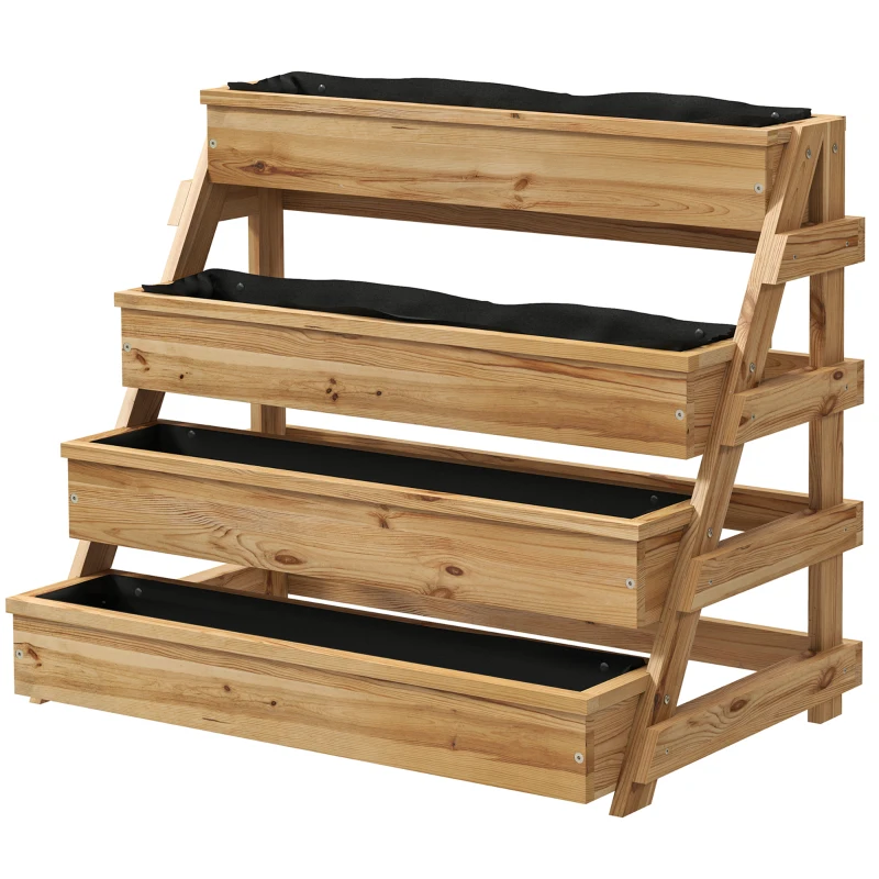 Outsunny Fioriera Rialzata a 4 Livelli con Fori di Drenaggio e Tessuto non Tessuto, in Legno di Abete, 75x57x60.5 cm