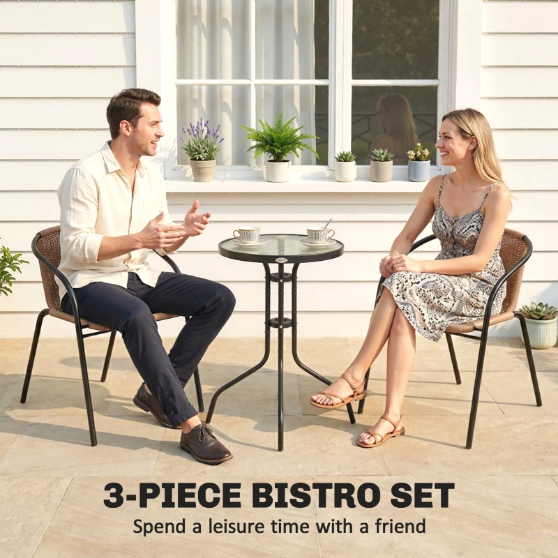 Outsunny 3 Pieces Rattan Bistro Set - Brown